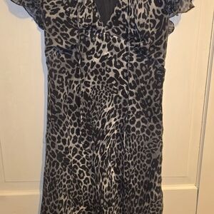 Diane Von Furstenberg DVF Ruffled Black Leopard Print Silk georgette Dress Sz 8